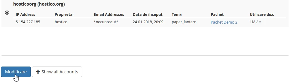 Modificare cota pentru un cont cPanel WHM